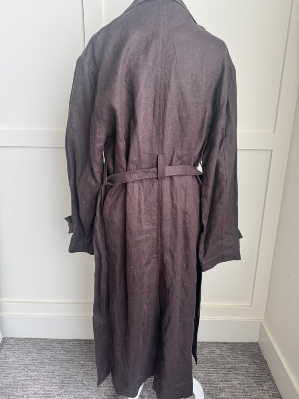 Mango Brown Double-Breasted Linen Trench Coat - Picture 14 of 16